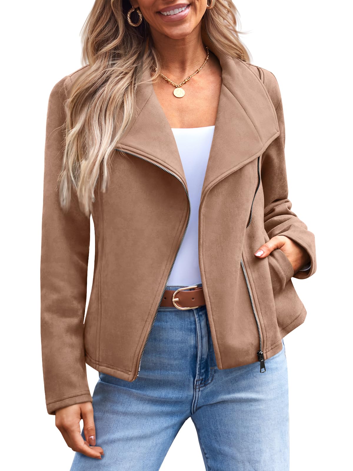 AUTOMETWomens Faux Leather Jackets Suede Fall Fashion 2025 Outfits Winter Clothes Open Front Cropped Coat OutwearOEKO-TEX STANDARD 100