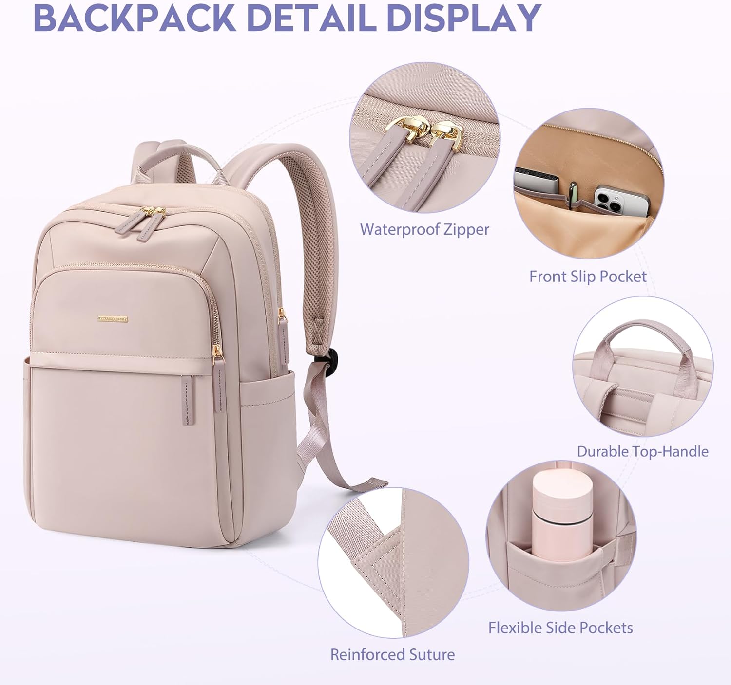 Hiking Travel Backpack for Women Casual Business Weekender Multilayer Laptop Bag,16 Inch,Pink - Image 4