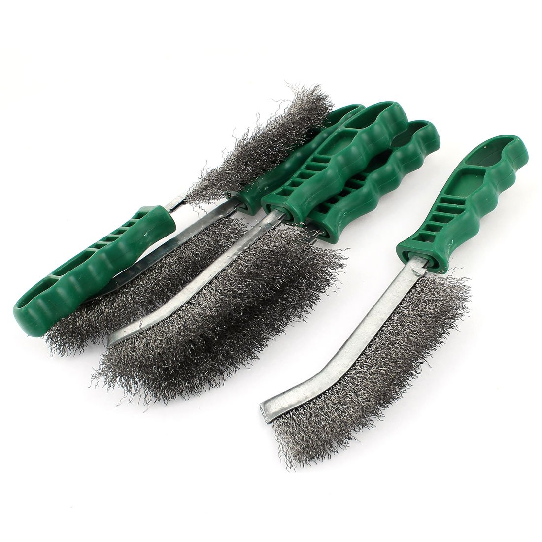 Aexit Spazzola metallica in acciaio inossidabile con manico curvo in plastica verde lunghezza 25 cm 5 pz ID: 981718