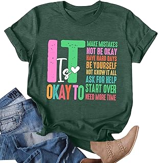 Ithalt Mental Health Shirt for Women It's Okay to Make Some Mistakes Letter Print Tshirt Mental Health Gifts Tops