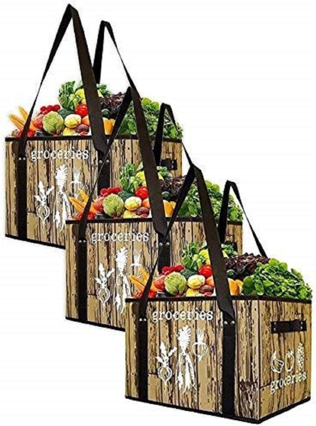 Reusable Grocery Bags Set Shopping Box Laminated Tote with Reinforced Bottom Heavy Duty Premium Collapsible Foldable Storage Boxes Eco Friendly Holiday Berries (Set of 3) : Home & Kitchen