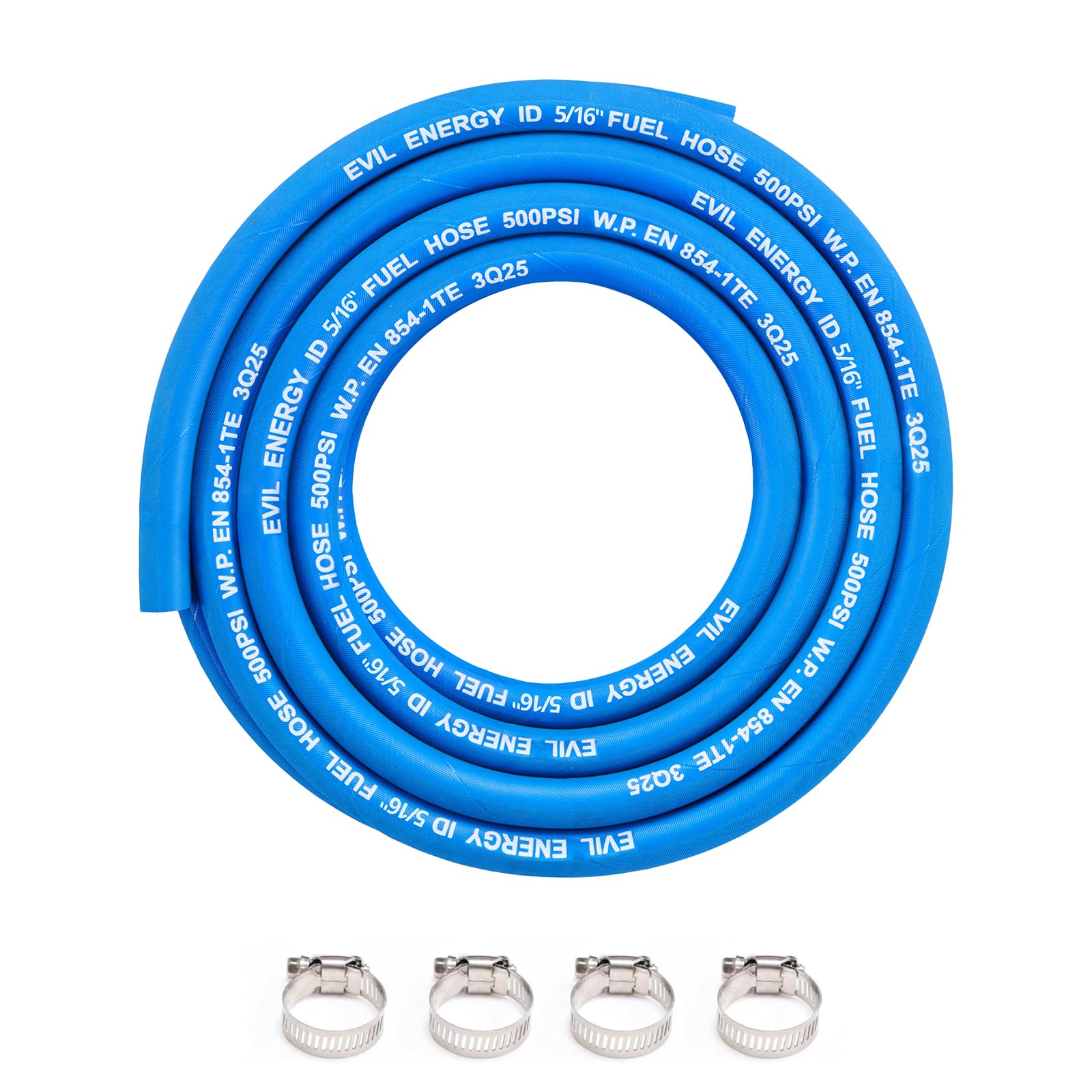 EVIL ENERGY 5/16" High Pressure Fuel Line Hose 15FT 500PSI E85 for Fuel Systems Engines NBR Rubber EN854-1TE Blue