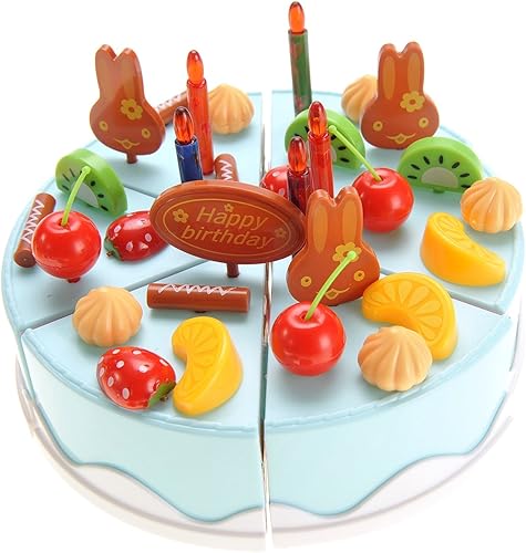 Miniatura 8 de PowerTRC Juego de 75 piezas de juguetes de cocina de corte de alimentos para tartas de cumpleaños, juego de rol, juego de rol, juego de fiesta de té
