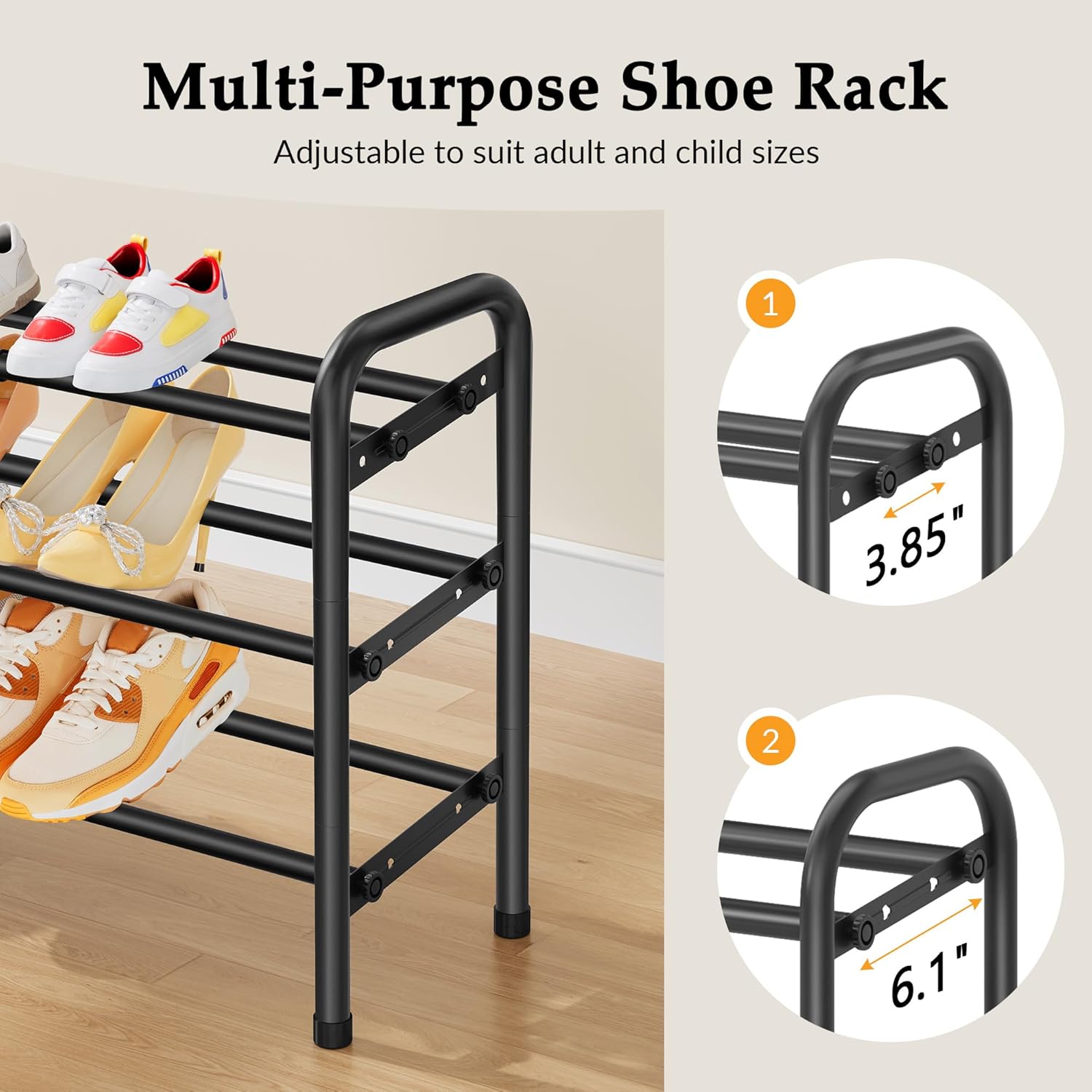 One 3 Section Laundry Sorter, one 3 Tier Shoe Organizer, Laundry Hamper Cart with Hanging Rack & Removable Bags, 28“ Shoe Organizer Can Expandable to 42“, for Bedroom, Entryway, Closet