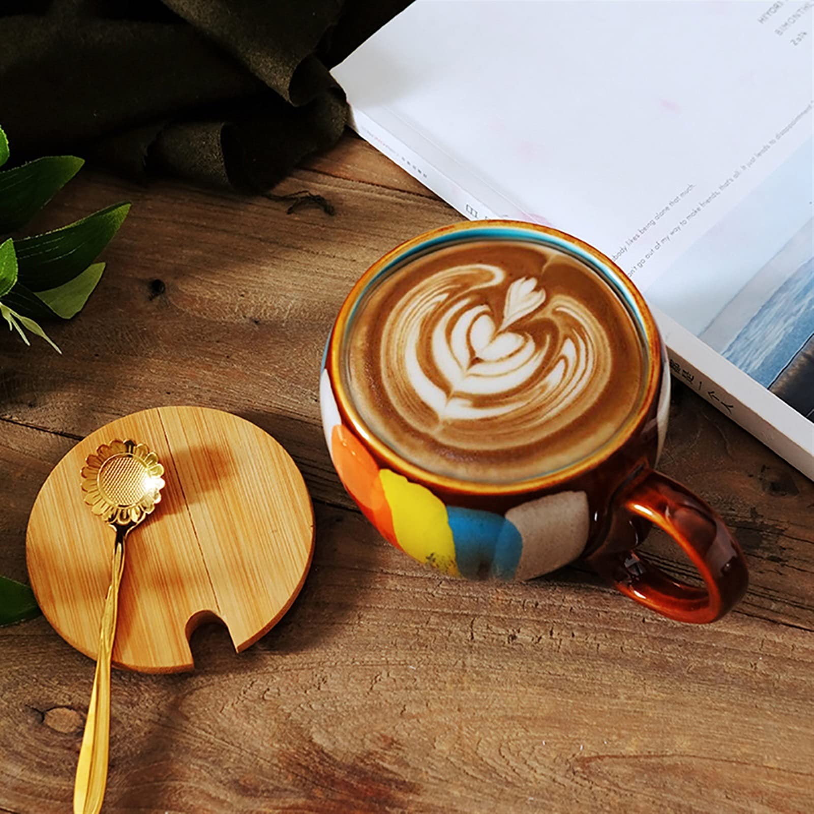Kaffeetasse Gemalte Kaffeetasse 12 Oz Keramik Kreatives Frühstück Tee Wasser Tasse Handgemachte Milchschale mit Löffel als Geschenk Teetasse (Size : 350ml, Color : Rood)