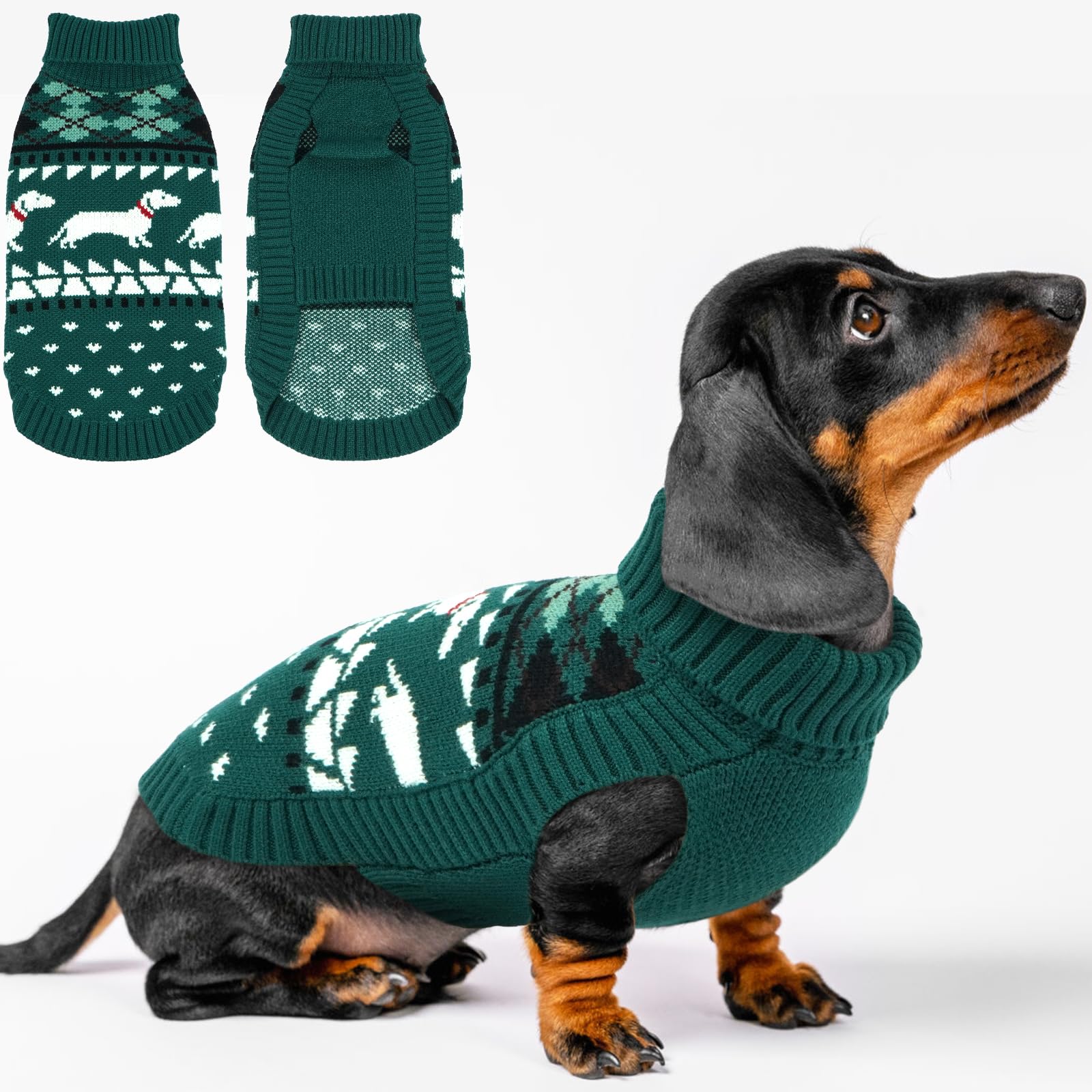 Lelepet Dog Jumper for Dachshund Knitted Jumper with Dachshund Pattern, Warm Dog Sweater