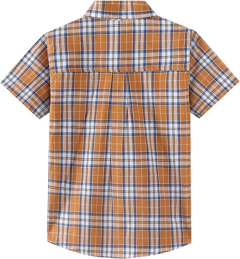 Spring&Gege Boys Plaid Short Sleeve Shirt Casual Button Down Checked with Chest Pocket (5-14 Years) image 2