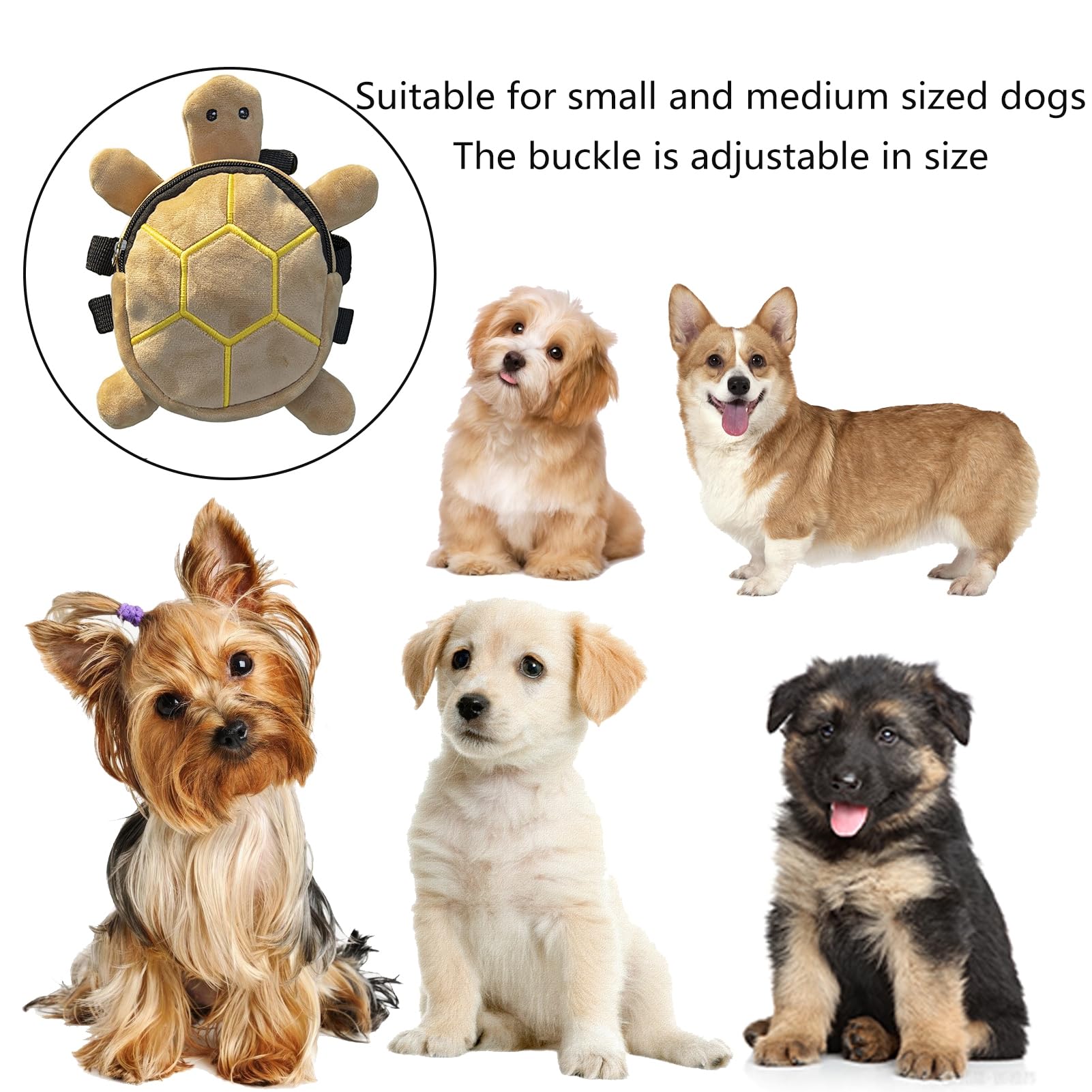 Zaino con imbracatura per cani a forma di tartaruga carino, regolabile, borsa da sella per cuccioli, impermeabile, indossabile da solo, con cerniera, forma creativa, chiusura a cerniera, lunga