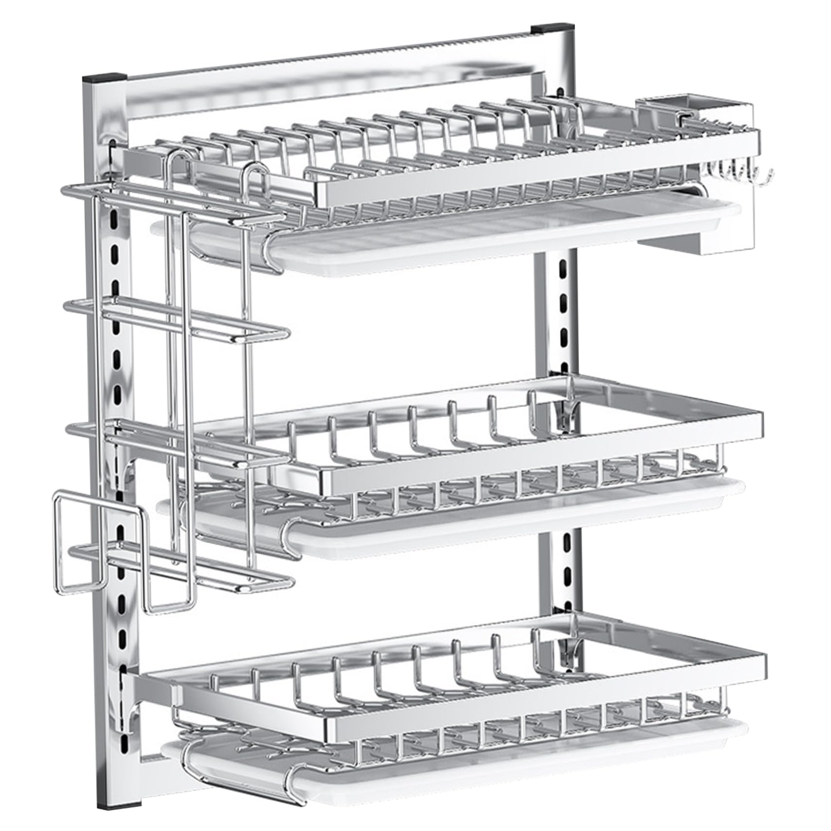 Escurridor de platos de pared de 3 niveles en acero inoxidable para ahorrar espacio en cocina