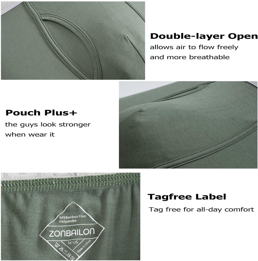 ZONBAILON Men's Bamboo Viscose Long Leg Boxer Briefs Underwear M L XL 2XL 3XL