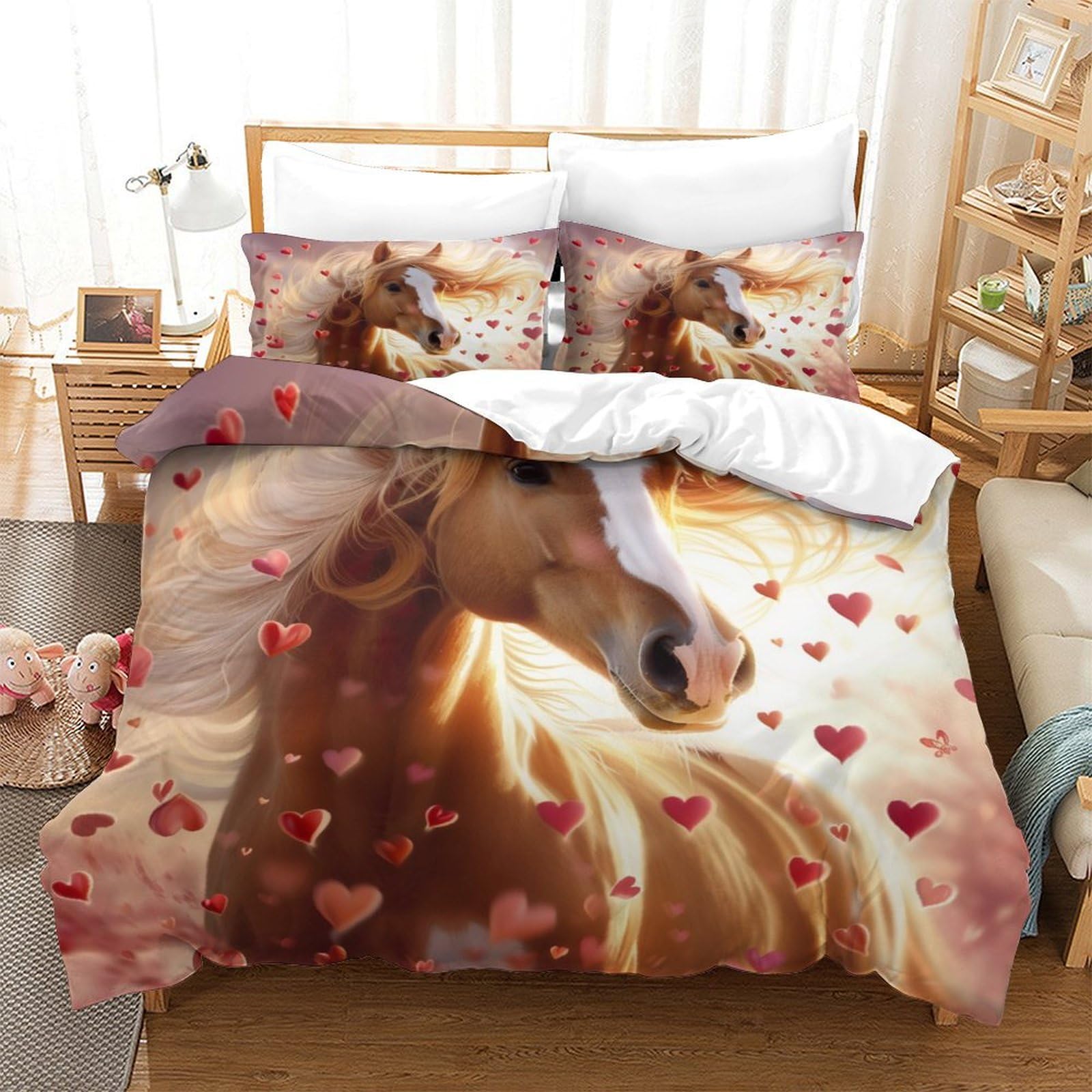 Housse de couette cheval mignon 140x200 cm avec taie d'oreiller en microfibre pour ado et adulte