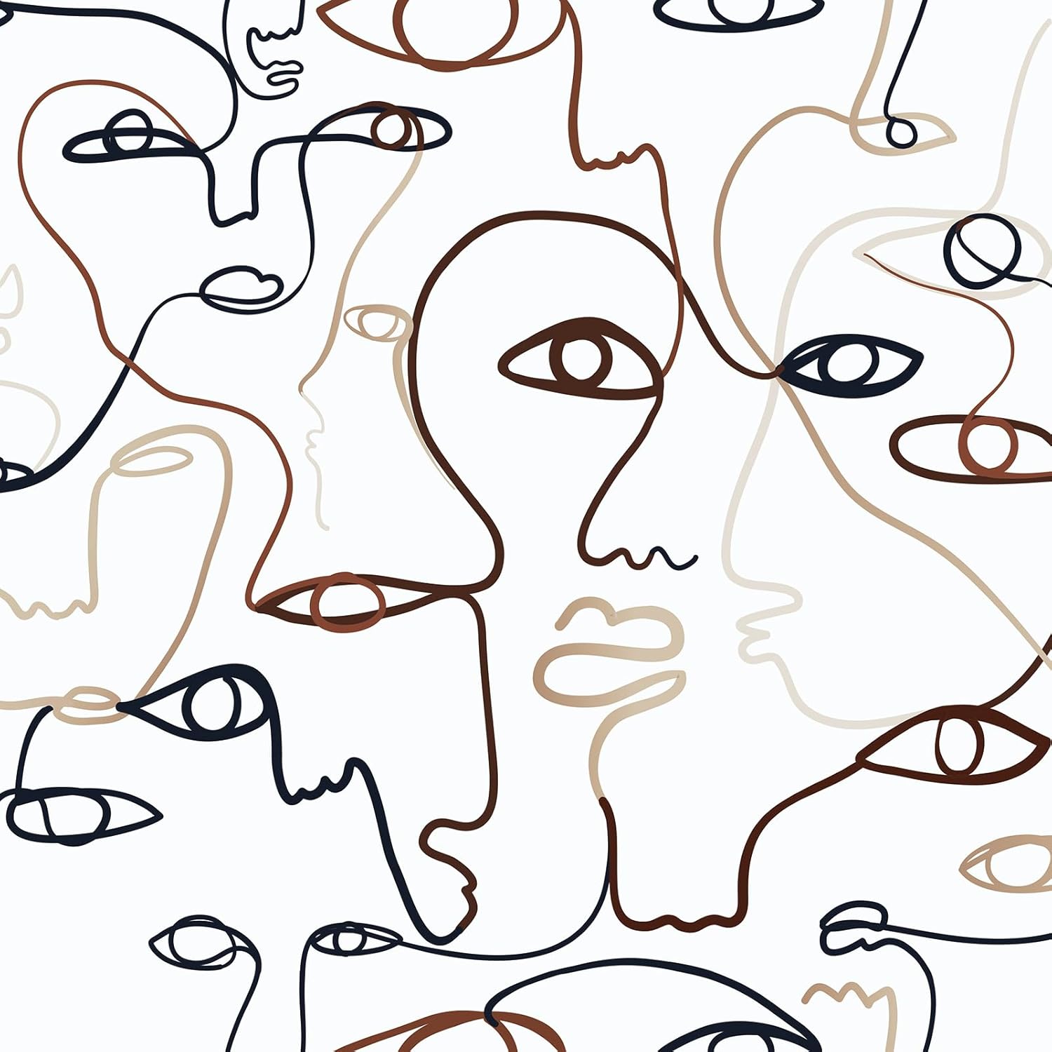 LaCheery 17.5"x275" Abstract Face Peel and Stick Wallpaper Modern Face Line Pattern Minimalist Abstract Wallpaper for Bedroom Wall Paper Self Adhesive Removable Contact Paper for Walls Waterproof Roll