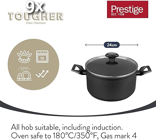 Miniatura 2 de Prestige 9 ollas más resistentes con tapa de 9.4 in  Olla de inducción con antiadherente resistente a los arañazos, asas de fácil agarre, aptas para