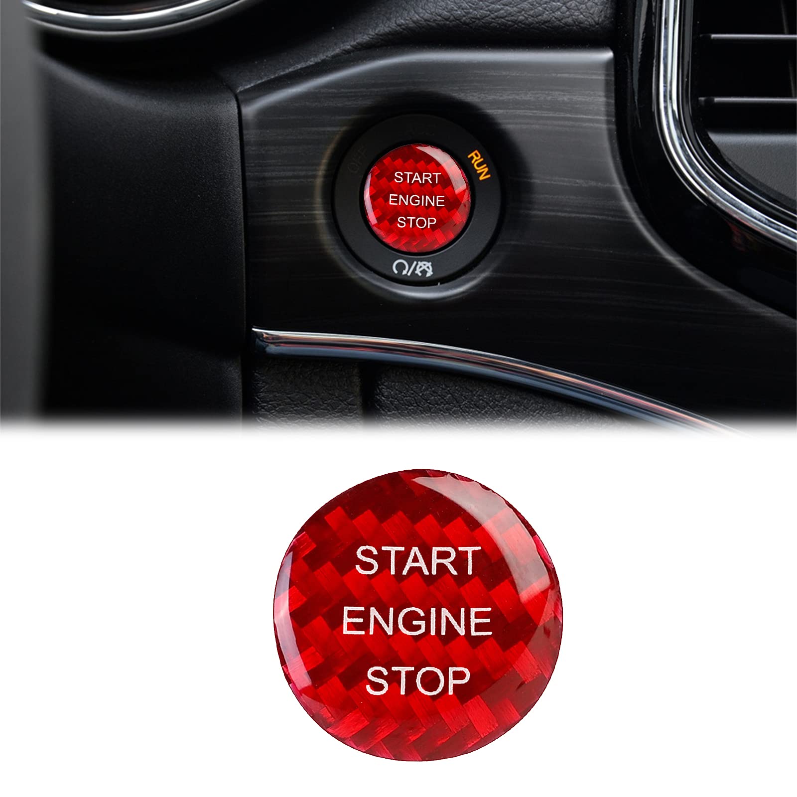 SUNJIKACompatible with Carbon Fiber Engine Start Stop Button Cover Sticker One-Click Start Button for Jeep Charger Challenger Durango Grand Cherokee 2015 2016 2017 2018 2019 2020 2021 1PC Red