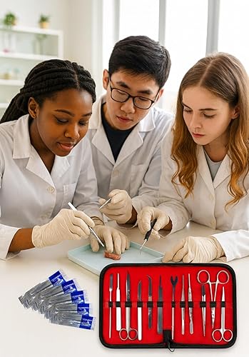 Miniatura 6 de Juego de 20 piezas de acero inoxidable avanzado de biología, anatomía y disección para estudiantes de medicina, mango de cuchillo para raspador,