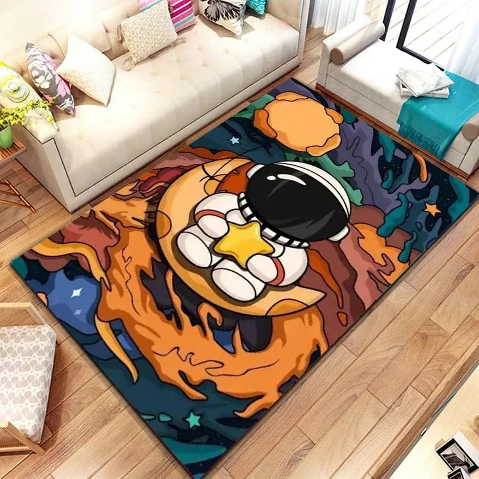 Tapis de salon astronaute dessin animé 3D imprimé en polyester doux