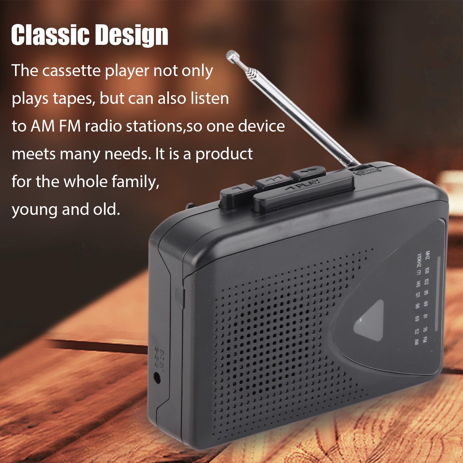 Reproductor de Casete, Reproductor de Cinta Portátil Walkman con Conector de 3,5 Mm, Batería de Soporte Y Alimentado por USB, Búsqueda Manual de Canales FM Canal FM Am