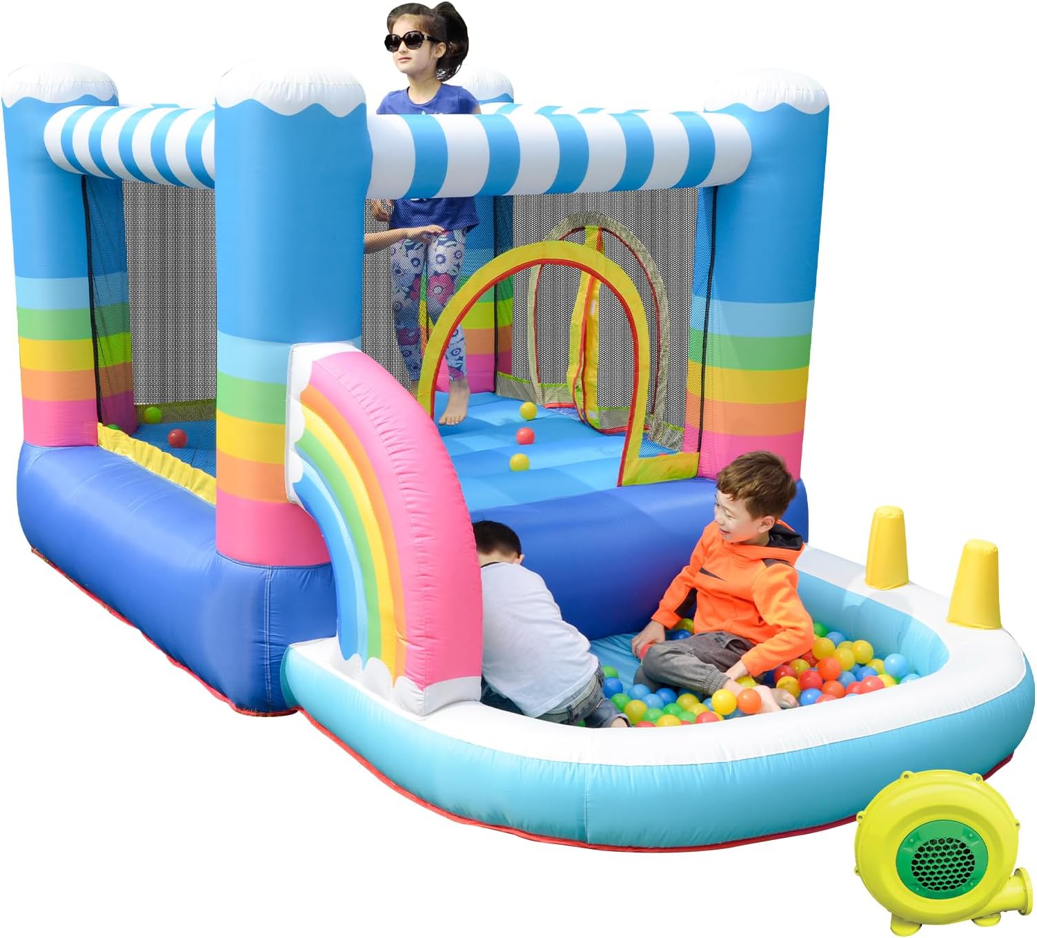 Doctor Dolphin Inflatable Bounce House, Inflatable Bouncy House with Ball pits, Jump House for Kids Ages 4-8 Inflatable Bouncy Castle with Blower for Kids Indoor Outdoor