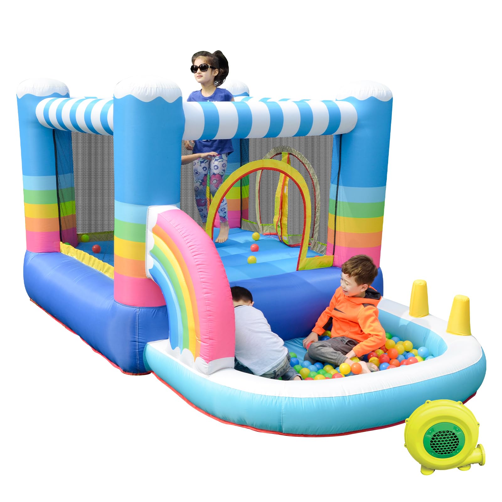 Doctor Dolphin Inflatable Bounce House, Inflatable Bouncy House with Ball pits, Jump House for Kids Ages 4-8 Inflatable Bouncy Castle with Blower for Kids Indoor Outdoor