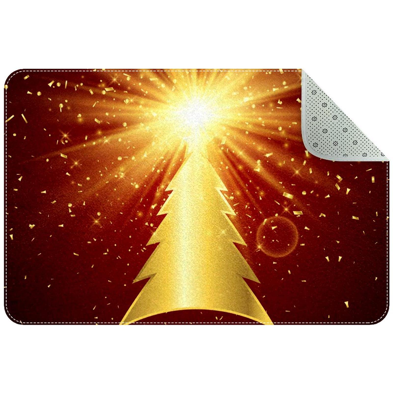 Tapis de porte sapin de Noël doré lavable pour sols toujours propres