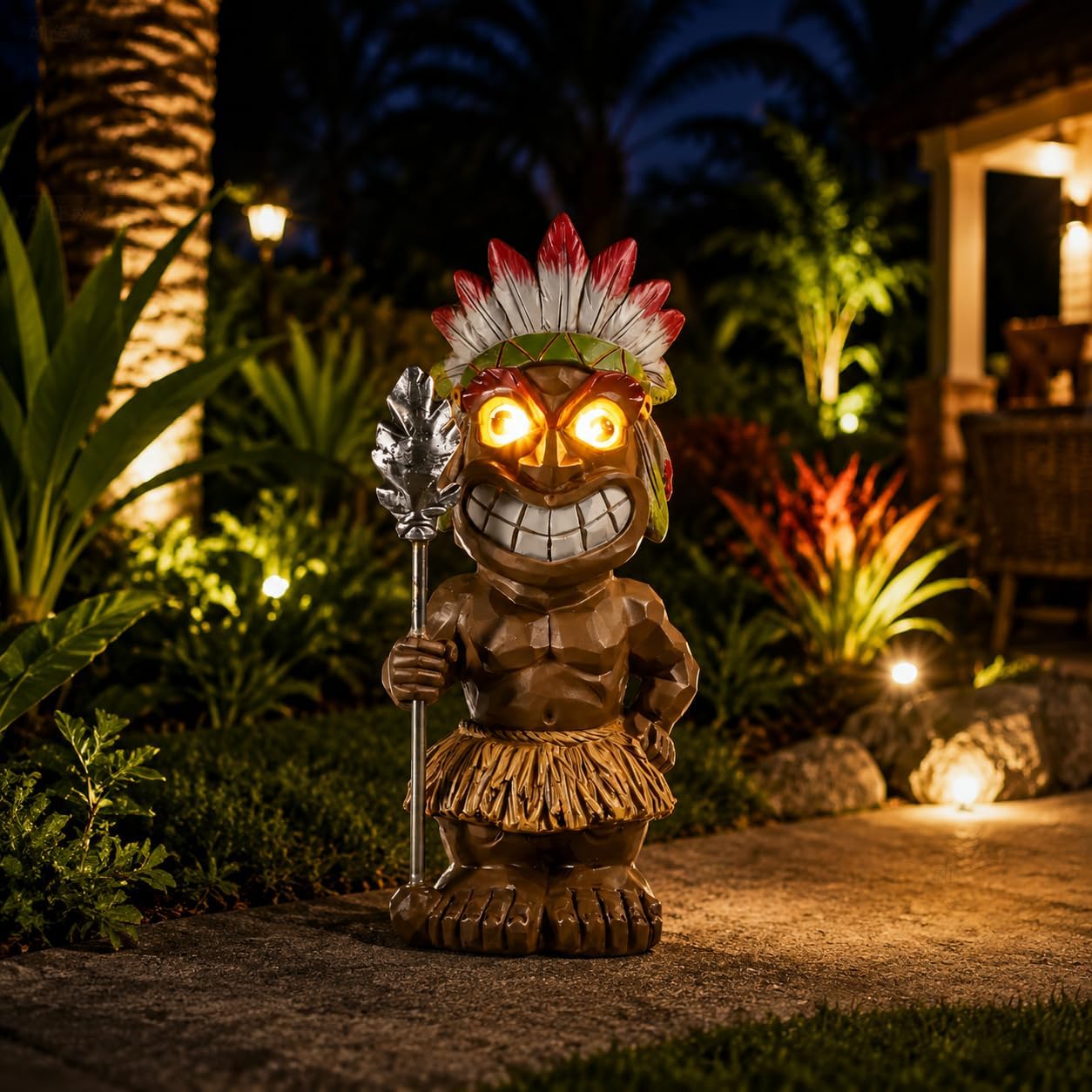 Tiki Statue Tiki Decorations Outdoor Tiki Decor with Solar Power Light Garden Statues, Figurines for Patio, Balcony, Yard Lawn, Tiki Man Gift, Waterproof, 4" W x 5" D x 12" H image 4