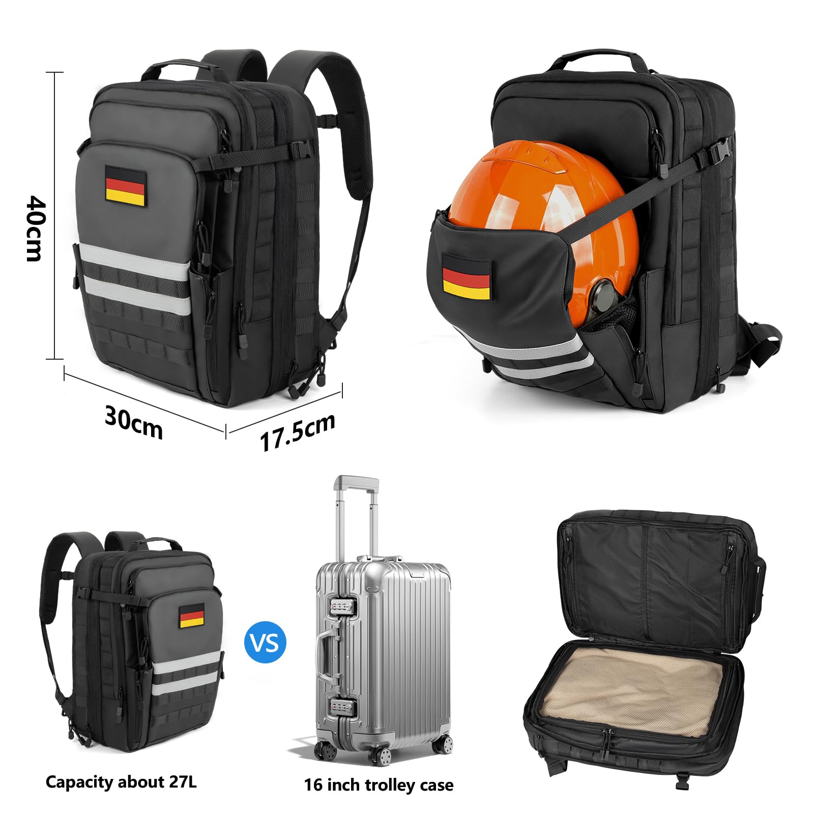 Jueachy Motorrad Rucksack Wasserdicht Herren Damen Motorradhel Backpack | Taktische Motorradrucksack Groß Helmrucksack Reflektierend Black - Ideal Helmtasche Motorrad Zubehör zum Motorradfahren