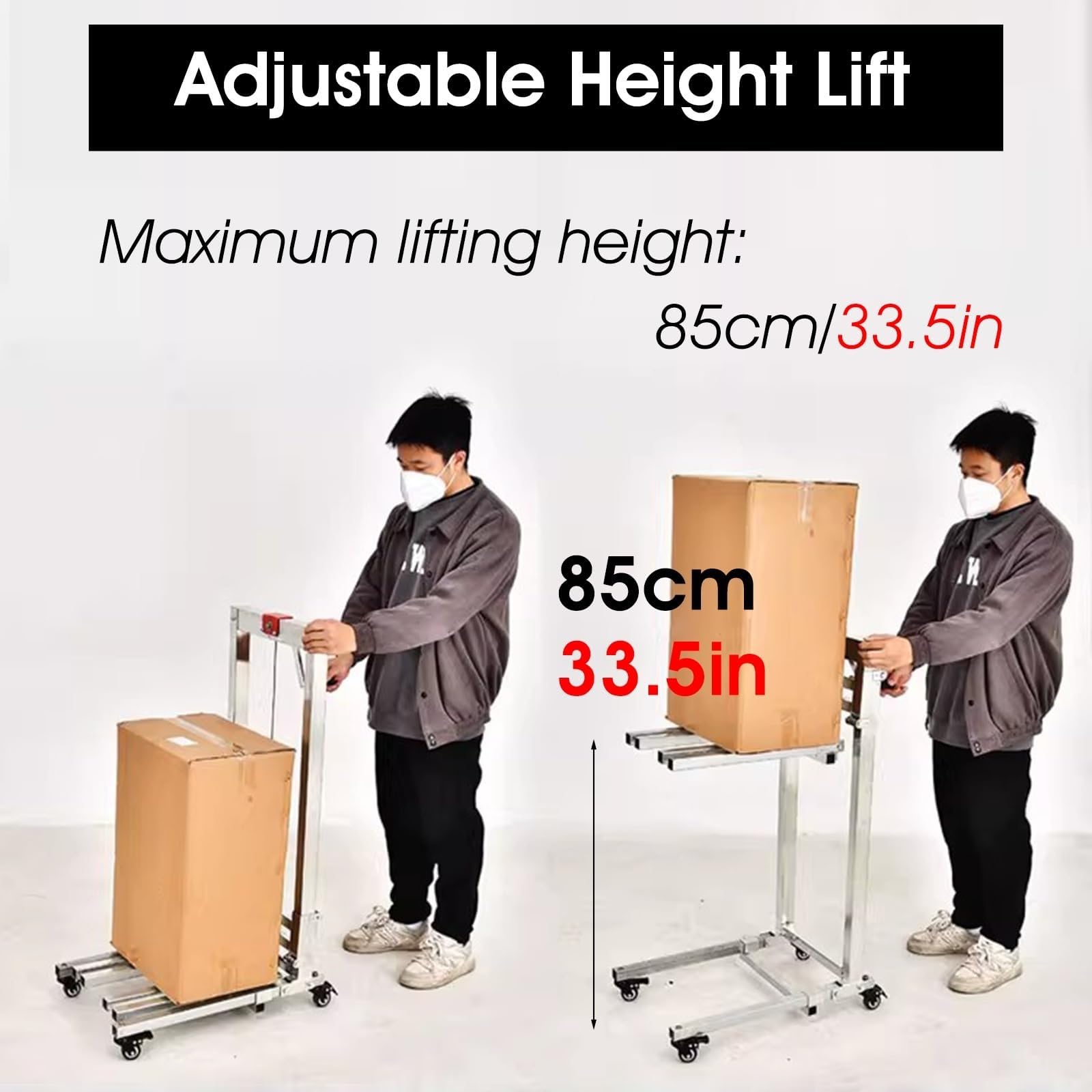 Carretilla elevadora manual plegable, capacidad de carga de 60 kg, altura de elevación de 85 cm, apilador de cabrestante de elevación de material resistente, plataforma industrial para almacén