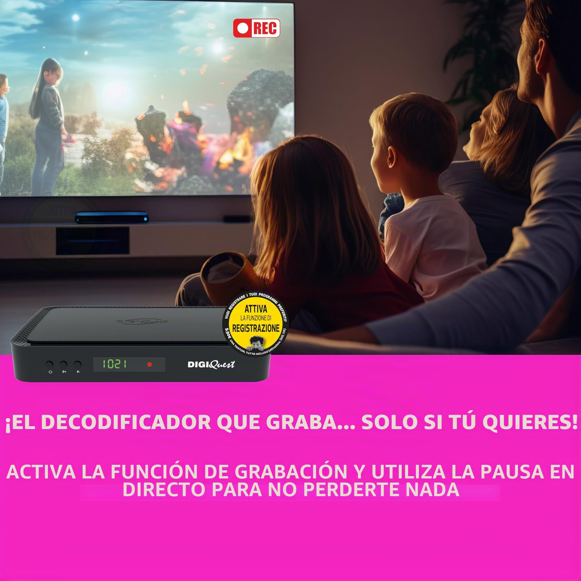 DIGIQUEST Decodificador tivùsat Combo 4K Q80 | Receptor satélite HEVC Main 10 HbbTV, Doble sintonizador | Función de grabación activable | Mediaplayer, Mando a Distancia 2 en 1 | Smartcard tivùsat