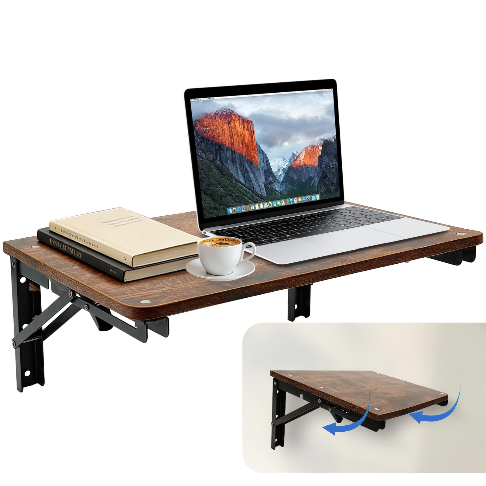 Étagère Murale Rabattable en Bois pour Petits espaces, Étagère Flottante Pliable pour Bureau, Salon, Chambre à Coucher, Cuisine, buanderie, Tablette Murale avec Console Pliante,55x30cm