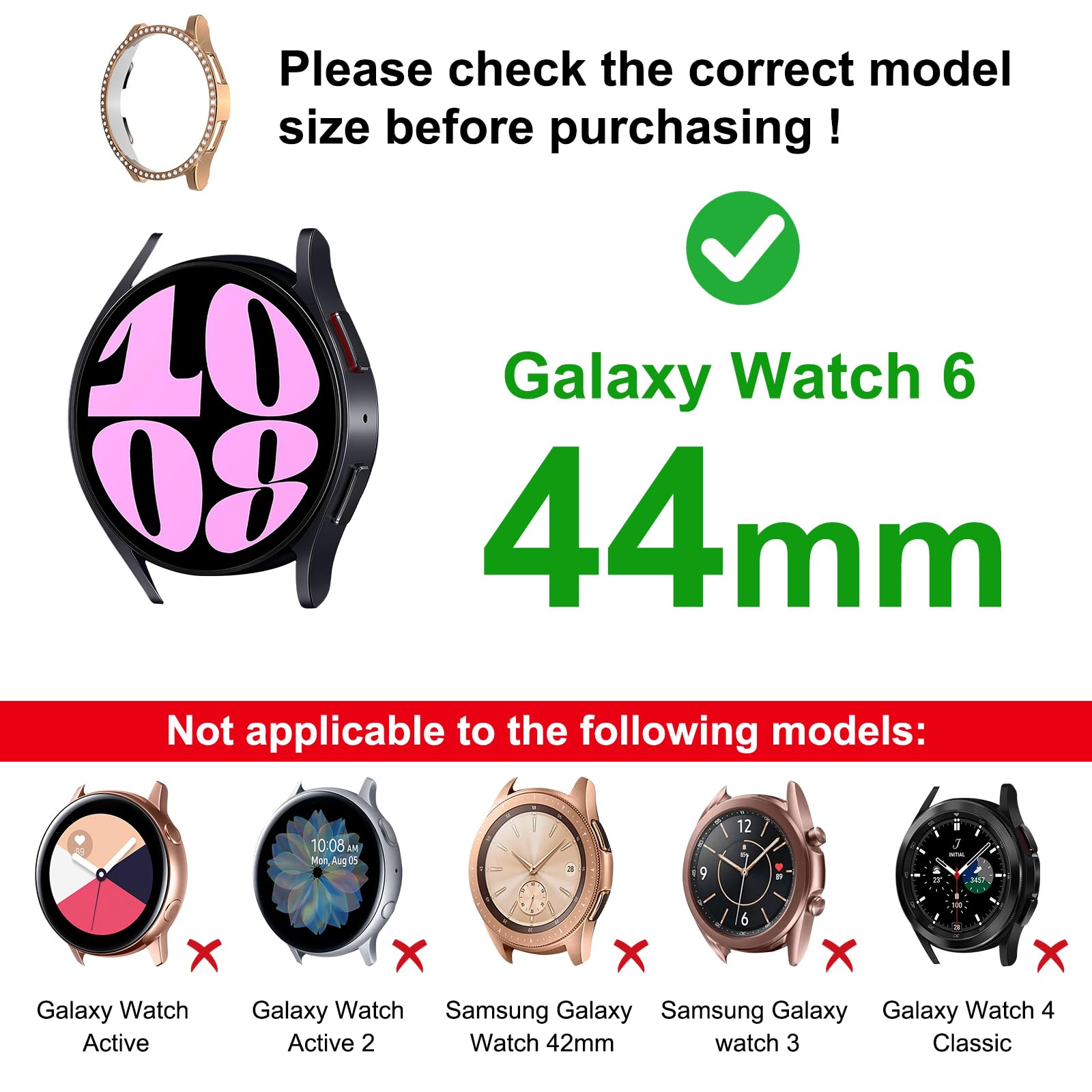 Błyszczący pasek z etui kompatybilny z Samsung Galaxy Watch 6 40 mm 44 mm, 20 mm, damski diamentowy motyl, metalowa bransoletka, pasek ze strasem, z etui ochronnym