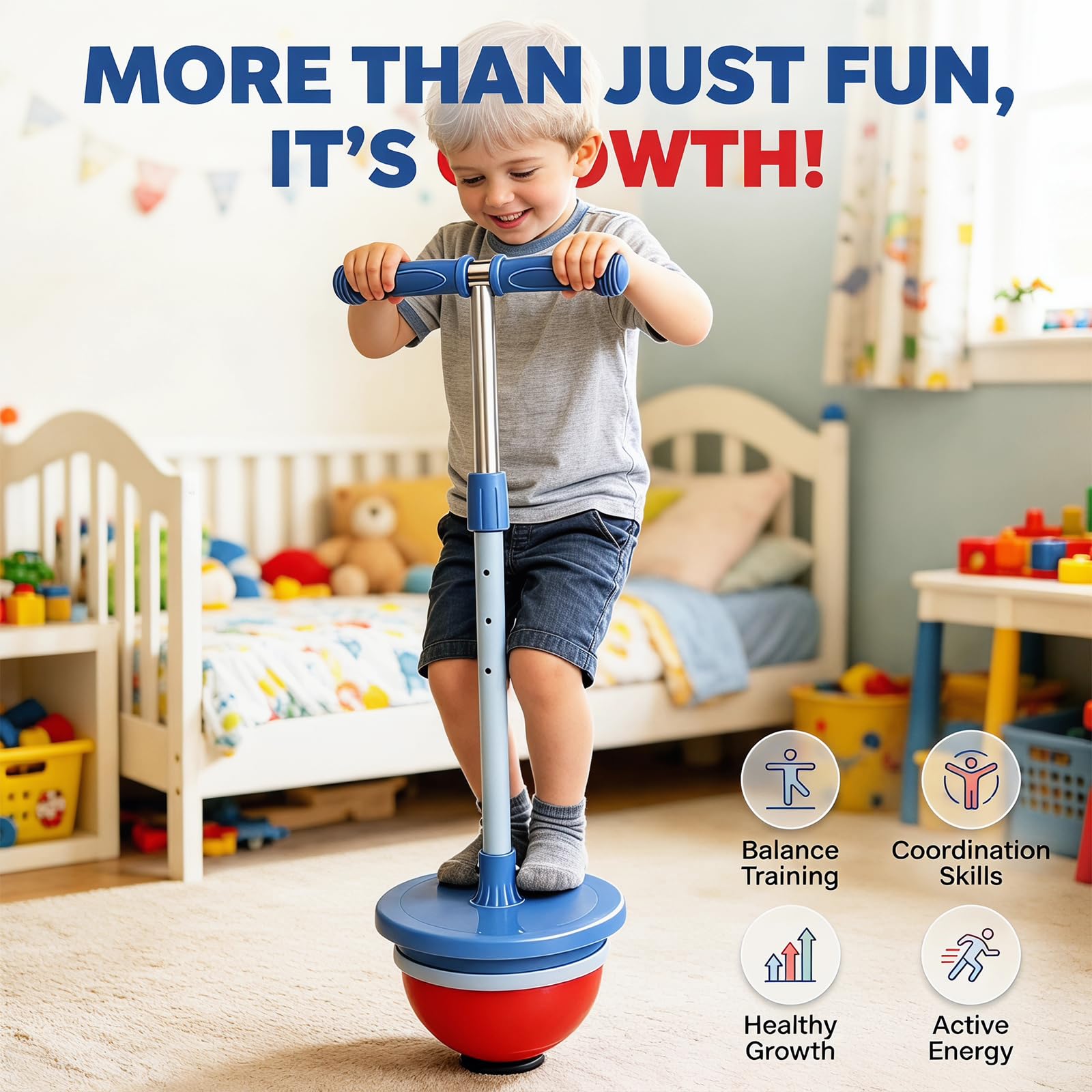 Balón hinchable para niños, bala de equilibrio para niños, bala saltar para adultos, juguete para exteriores con mango ajustable en altura, capacidad de carga 90 kg, espesada y resistente al