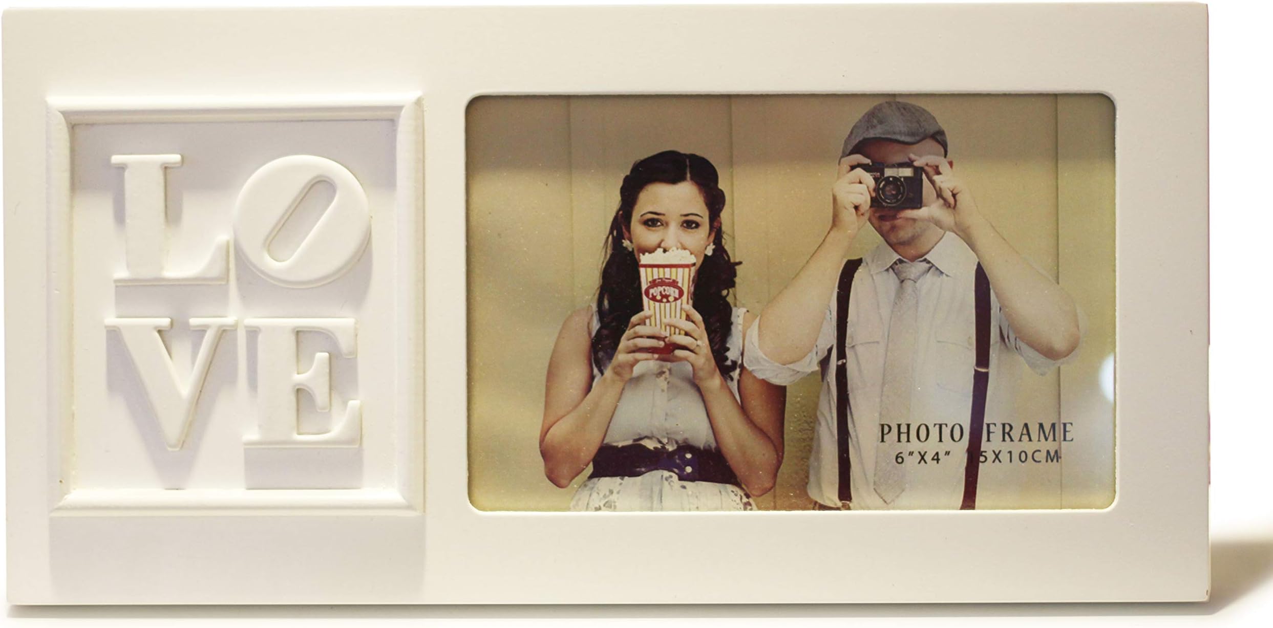 4x6" Wooden Photo Frame in Off White with Word LOVE, Contemporary Shabby Chic Collection. Perfect for Mother's Day, a Birthday, Anniversary or Just Because. Picture Size 4x6 (LOVE in WHITE, 4 x 6)