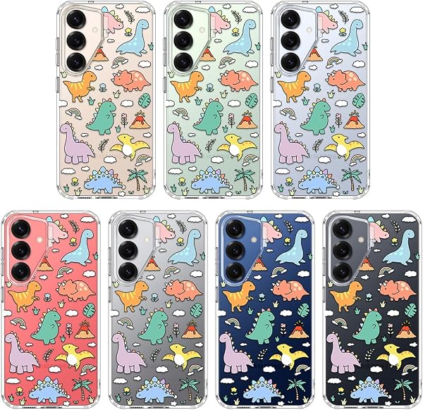 MOSNOVO MOSNOVO Case for Samsung Galaxy S25 / Galaxy S24, [Buffertech 6.6ft Military-Grade Drop Protection] [Anti Peel Off Tech] Clear TPU Bumper Phone Case Cover Design - Dinosaur Land in use
