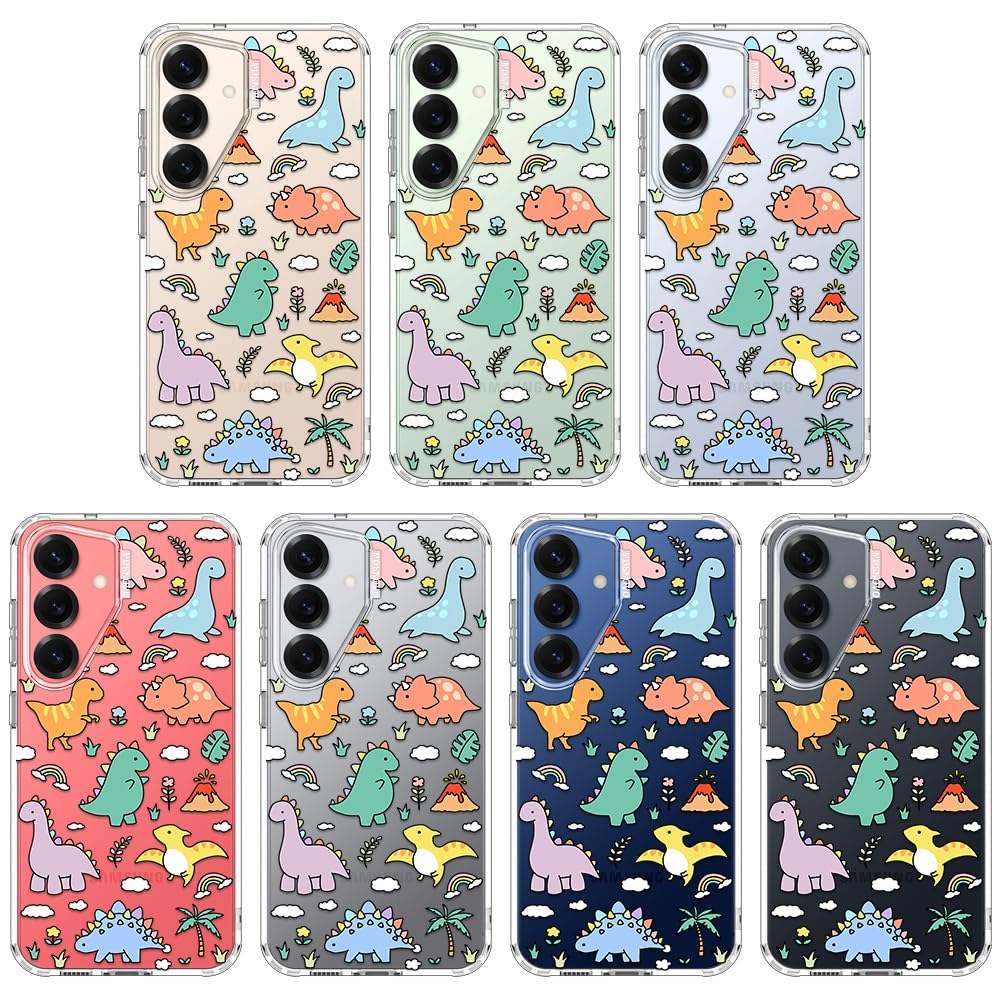 MOSNOVO Case for Samsung Galaxy S25 / Galaxy S24, [Buffertech 6.6ft Military-Grade Drop Protection] [Anti Peel Off Tech] Clear TPU Bumper Phone Case Cover Design - Dinosaur Land - 3