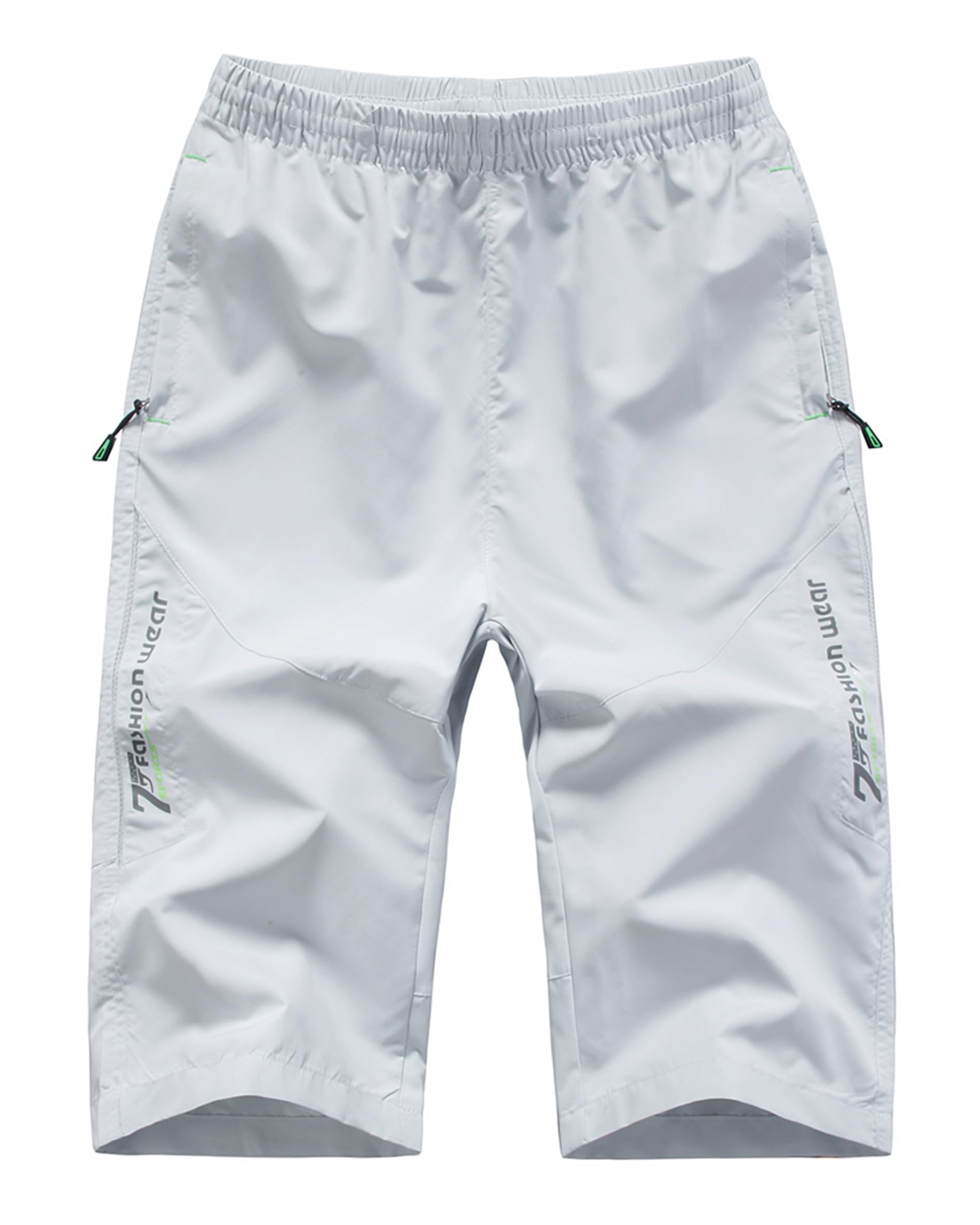 Men's Shorts 3/4 Length Summer Jogger Casual Sports Pants Gym Running Training Shorts Under Knee Elastic Waist Zip Pockets