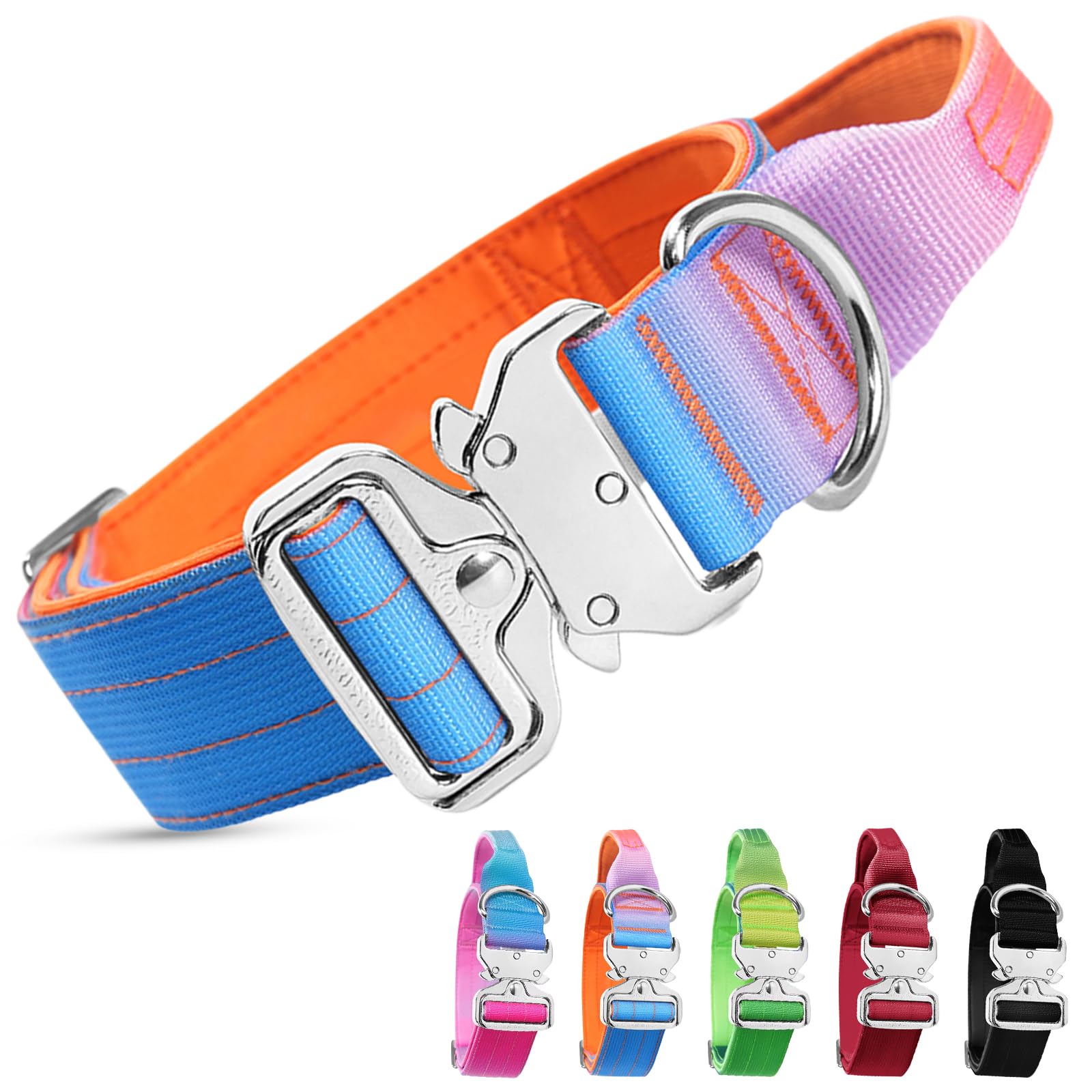 Tactical Dog Collar, Heavy Duty Wide Thick Dog Collar with Control Handle and Soft Padded, Military Adjustable Comfortable Pet Collar for Medium Large Boys Girls Dogs Training (Orange Gradient, M)