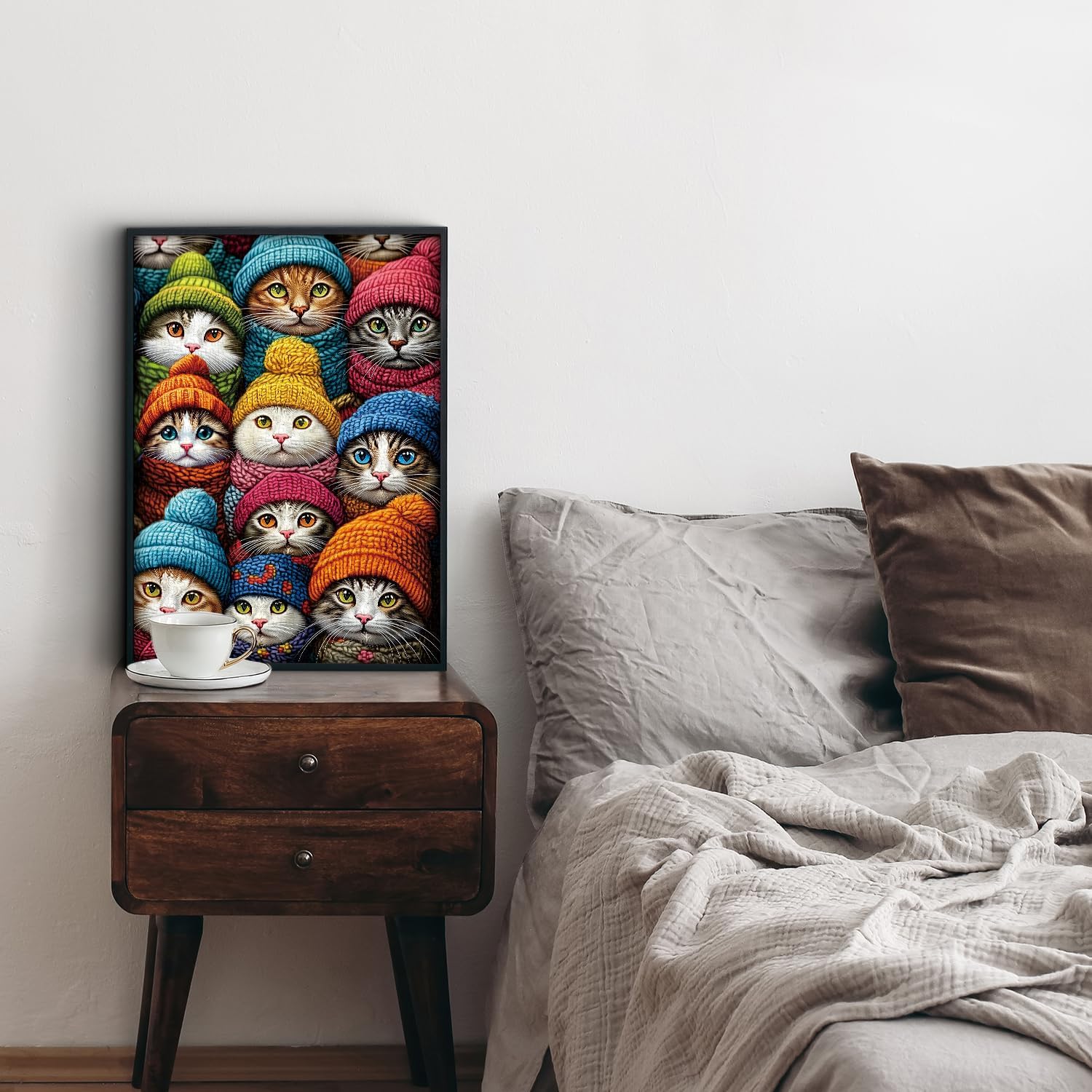 Winter Cat Puzzles for Adults 1000 Pieces, Funny Kitten Jigsaw Puzzles, Fantasy Hat Kitty Animal Puzzle as Home Decor