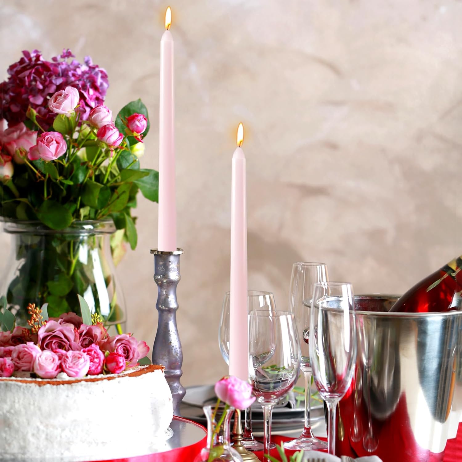 10 Inch Pale-Pink Taper Candles for Home Decoration, 10 Pack Unscented Candlesticks for Dinner Wedding Party, Smokeless and Dripless Candle Sticks