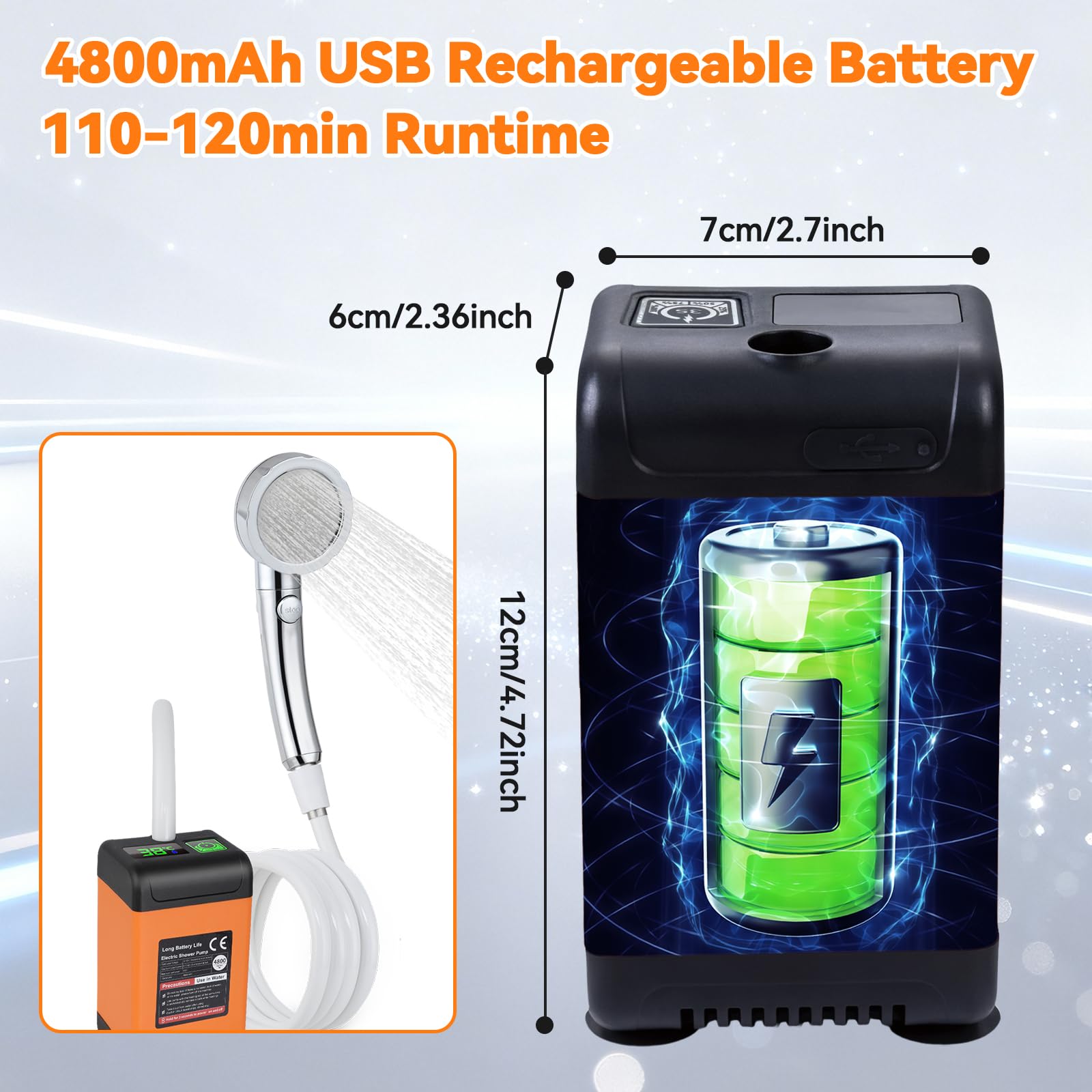 Douche portable pour camping - 110 minutes d'autonomie - Pompe de