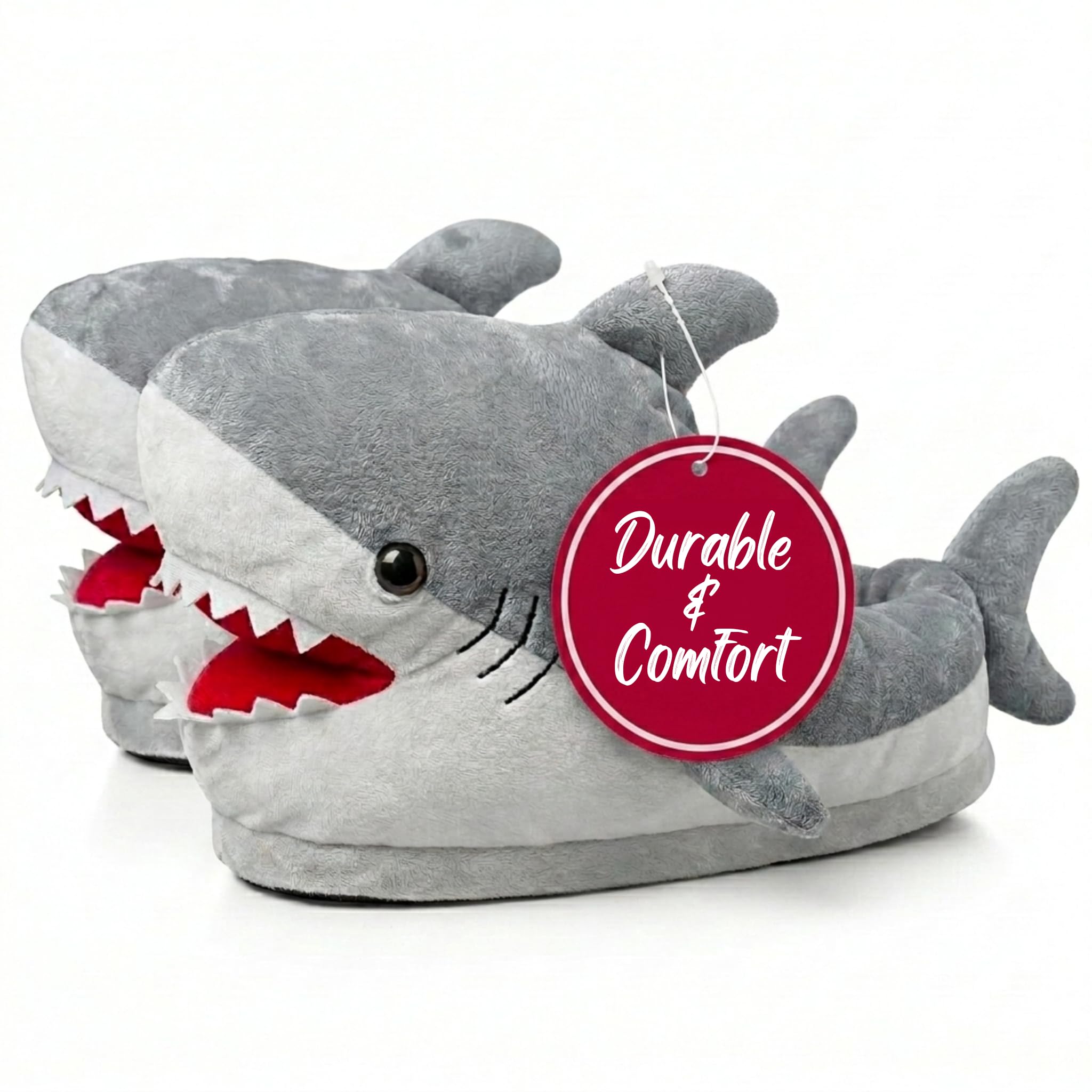 Generix Geek Chomping Shark Plush Slippers, Grey/White, Grey/White, ALL
