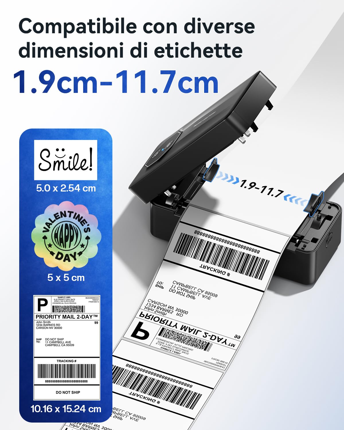 TATTMUSE Stampante termica Bluetooth da 4 x 6 pollici – Stampante per etichette di spedizione compatibile con DHL, Amazon, FedEx, Shopify, Etsy e Royal Mail. Ideale per codici a barre, etichette