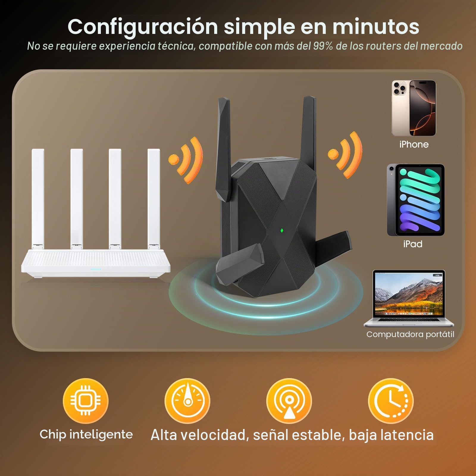 WiFi 6 Repetidor WiFi Largo Alcance, 3000M Repetidor WiFi para Casa con Puerto Ethernet Gigabit, Doble Banda 5GHz/2.4GHz Amplificador Wi-Fi para Oficina, Cubre hasta 1115m² y más de 99 Dispositivos