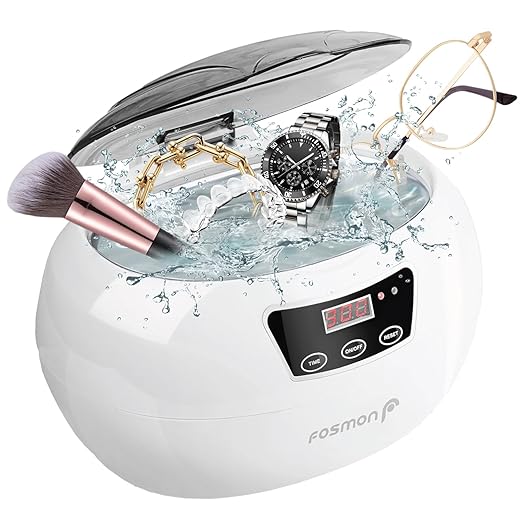 Fosmon 600ML 42kHz Ultrasonic Cleaner Polisher with Digital Timer for Dentures, Retainer Cleaner, Mouth Guard, Jewelry Dental (Professional Machine, Stainless Steel Tank, 18 Preset Cycle)