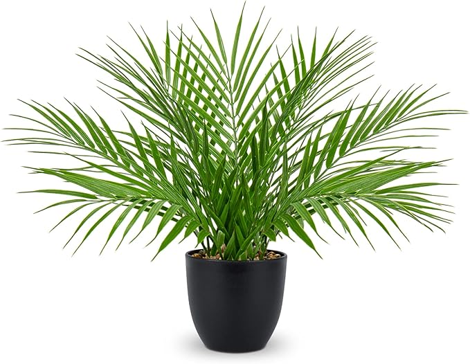 Briful Fake Plant 15’’ Artificial Palm Plant in Matte Black Pot Realistic Faux