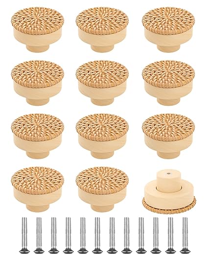 12Pcs Boho Rattan Dresser Knobs Pulls Handles 1.65