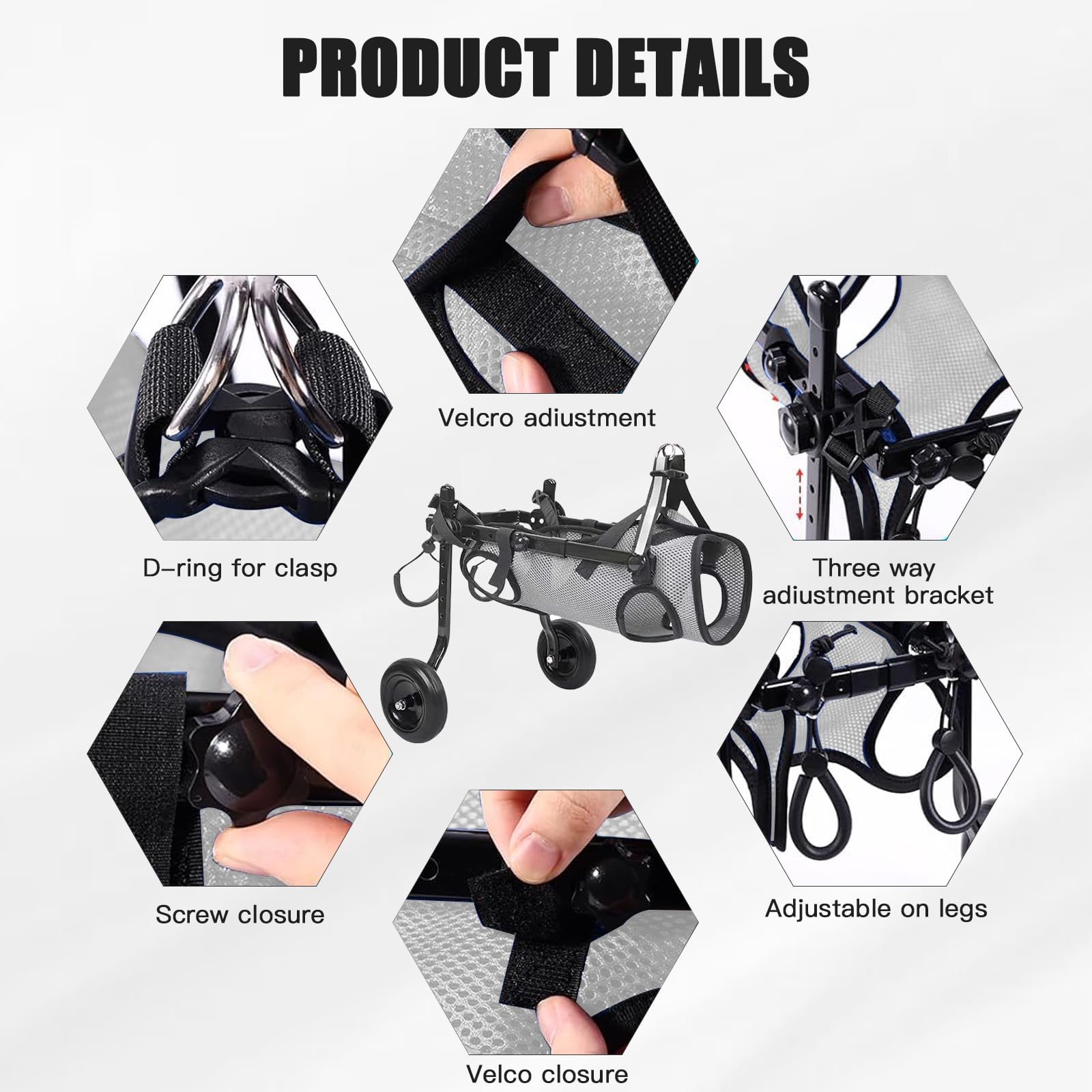 Silla De Ruedas Para Patas Traseras, Carrito De Movilidad Ajustable Con Malla Transpirable Y Hebillas De Seguridad, Marco De Aluminio Ligero Para Perros Y Gatos Pequeños, Ideal Para Parálisis Y