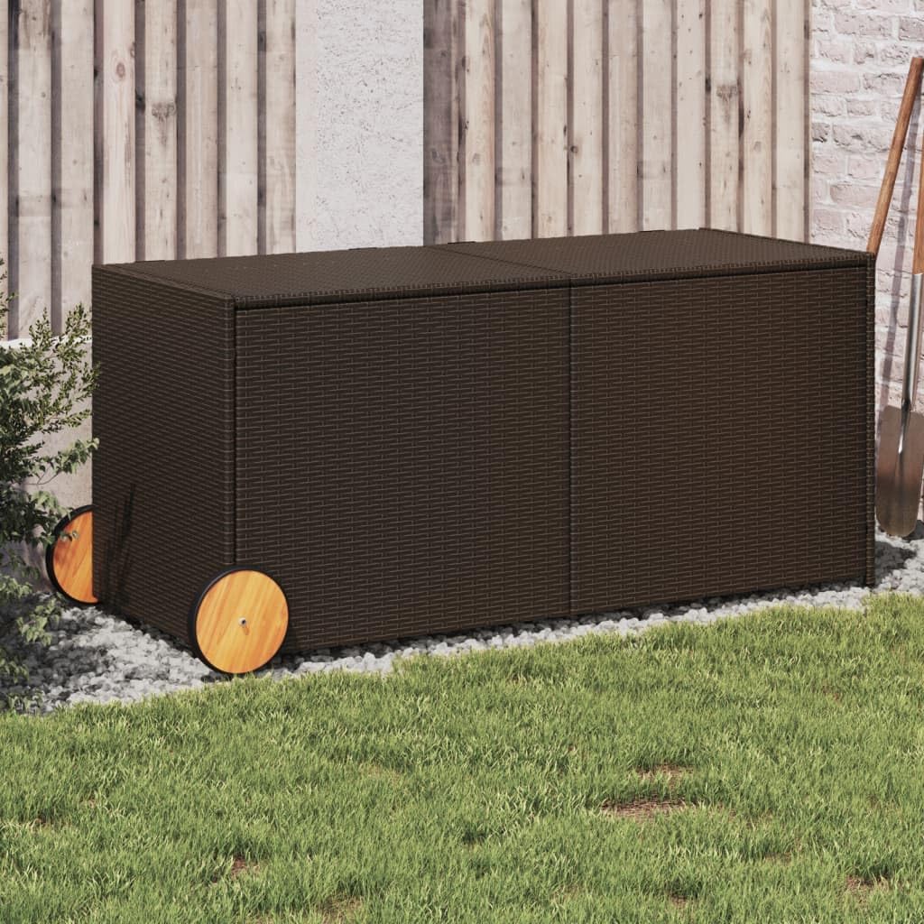 vidaXL Garden Storage Box with Wheels in a garden setting