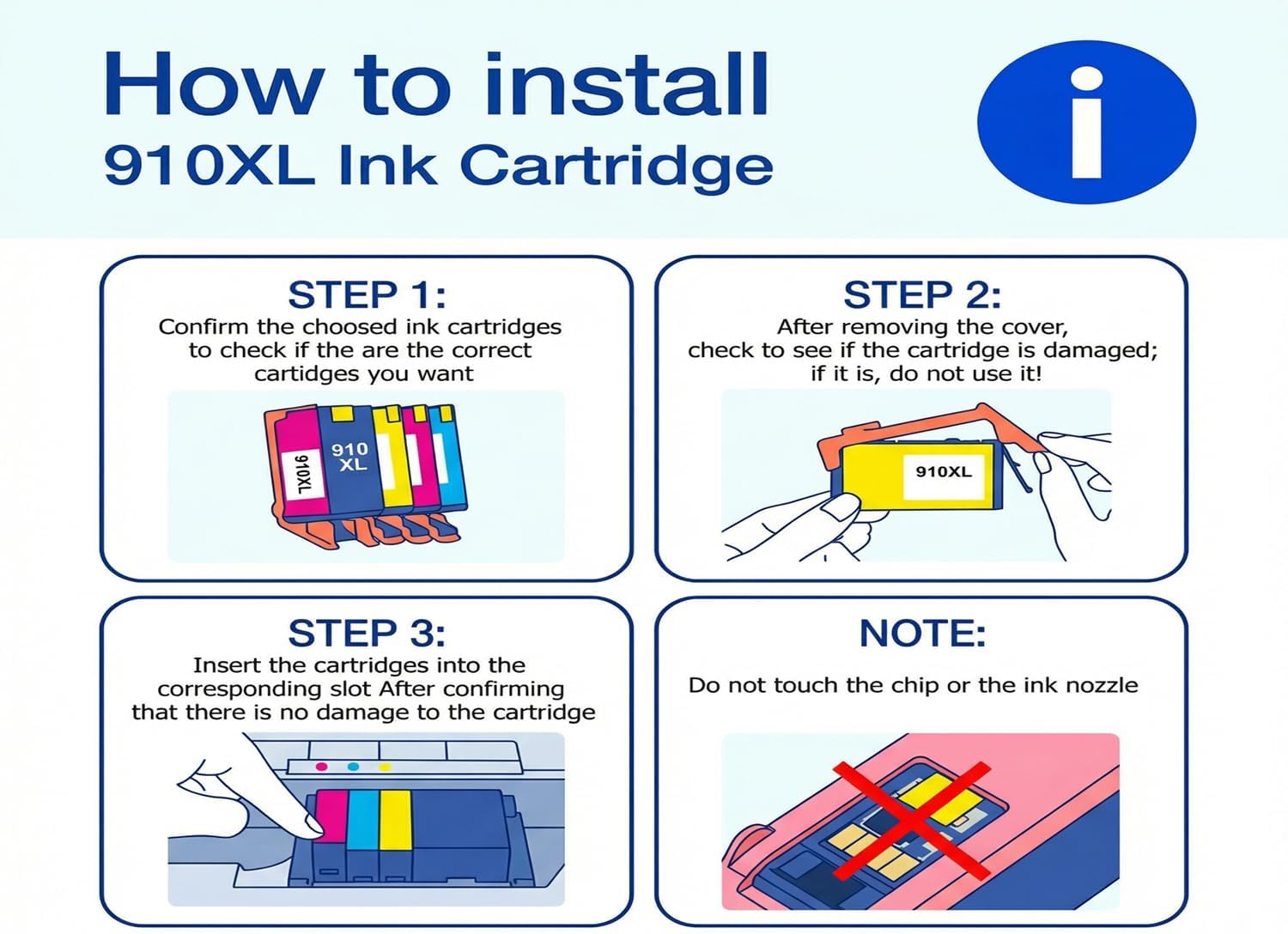 910XL Ink Replacement for HP 910XL Ink Cartridges Combo Pack High-Yield Compatible with HP OfficeJet Pro 8020 8030 Series Printer OfficeJet 8010 Series Printer(4-Pack-Black XL and Color XL)