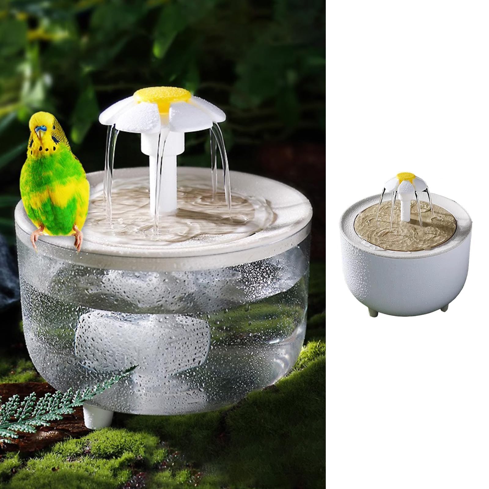 Bird Bath for Parakeets - Small Medium Bird Shower &amp; Bathing Fountain with Filtered Circulating Water Pool Sink for Parrots Lovebirds Conures Finches Cockatiels - Pet Accessories (White Large)