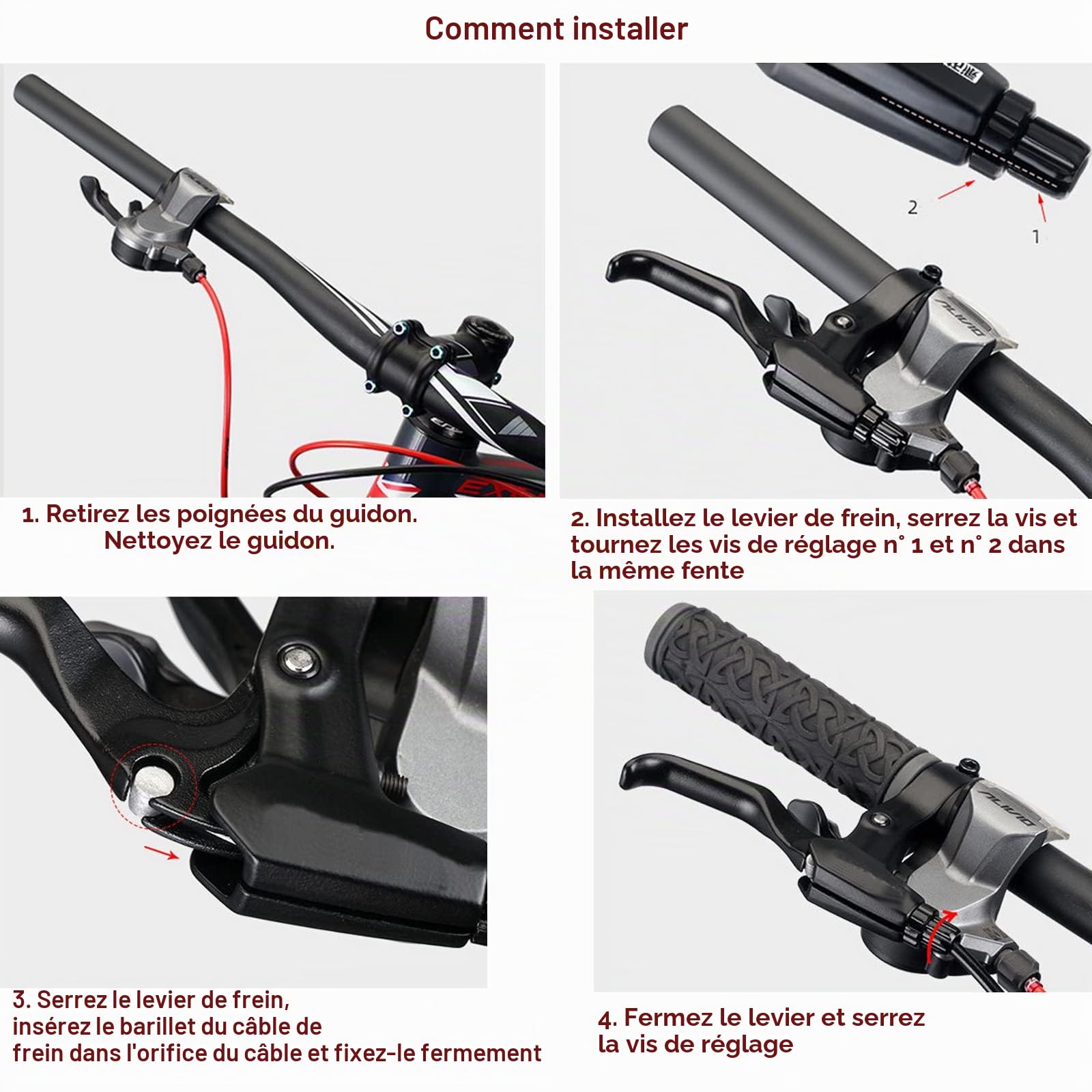 Mimoke Lot de 2 Paires de Freins V-Brake pour vélos, Freins Avant et arrière avec Plaquettes de Frein de 60 mm, Levier de Frein à Doigts, câble de Frein de vélo, Aluminium